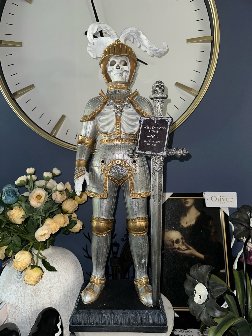 Silver & Gold Skeleton Knight Figurine - Halloween